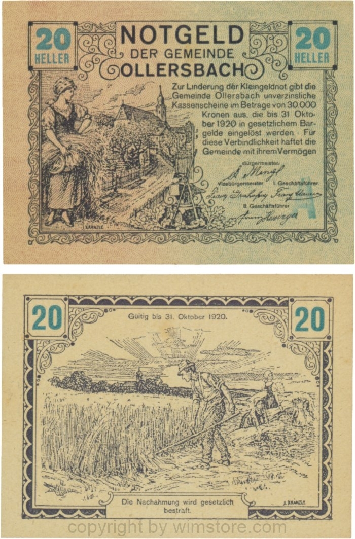Ollersbach, S0709IIf, 20 Heller, "A" blau, rechts unten; 1-