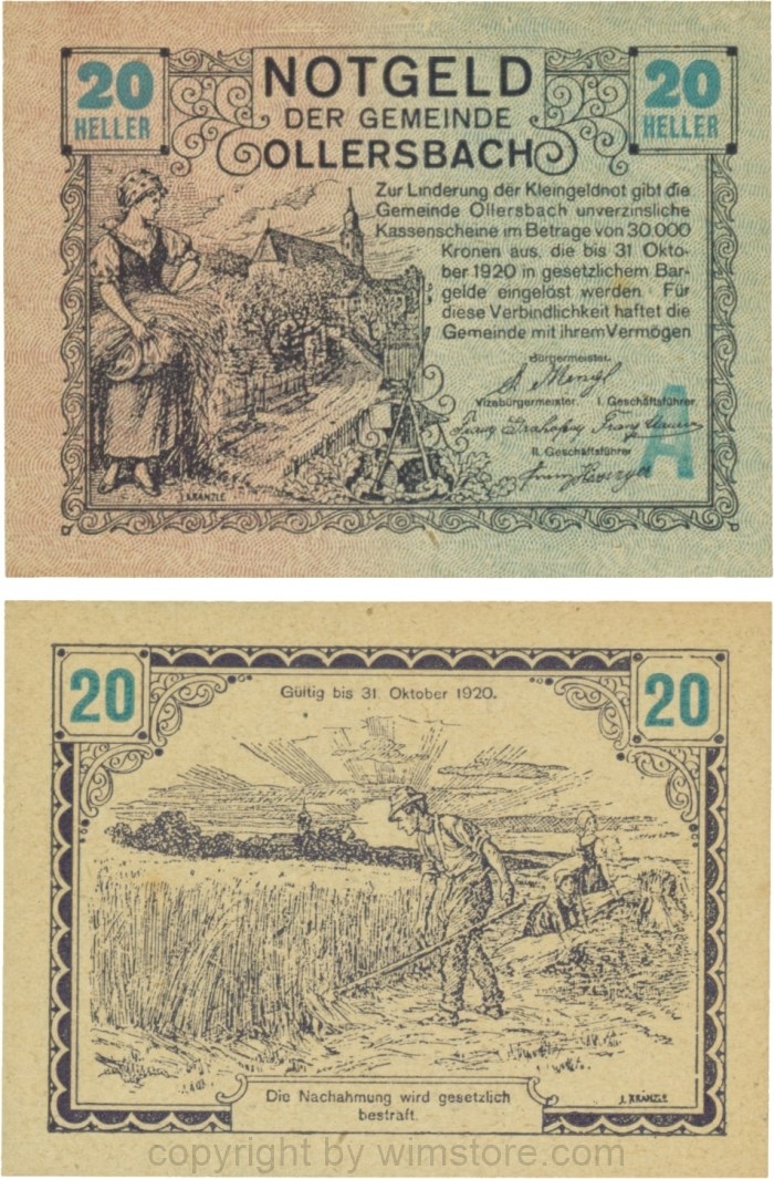 Ollersbach, S0709IIf, 20 Heller, "A" blau, rechts unten; 1-
