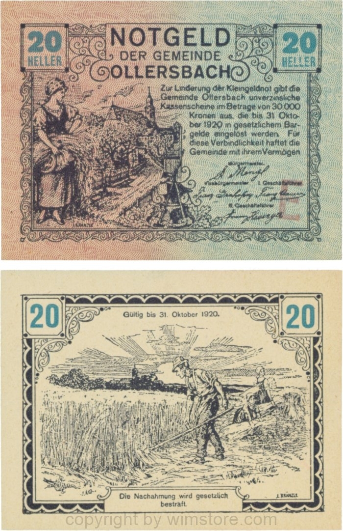 Ollersbach, S0709IIf, 20 Heller, "E" violett, rechts unten; 1