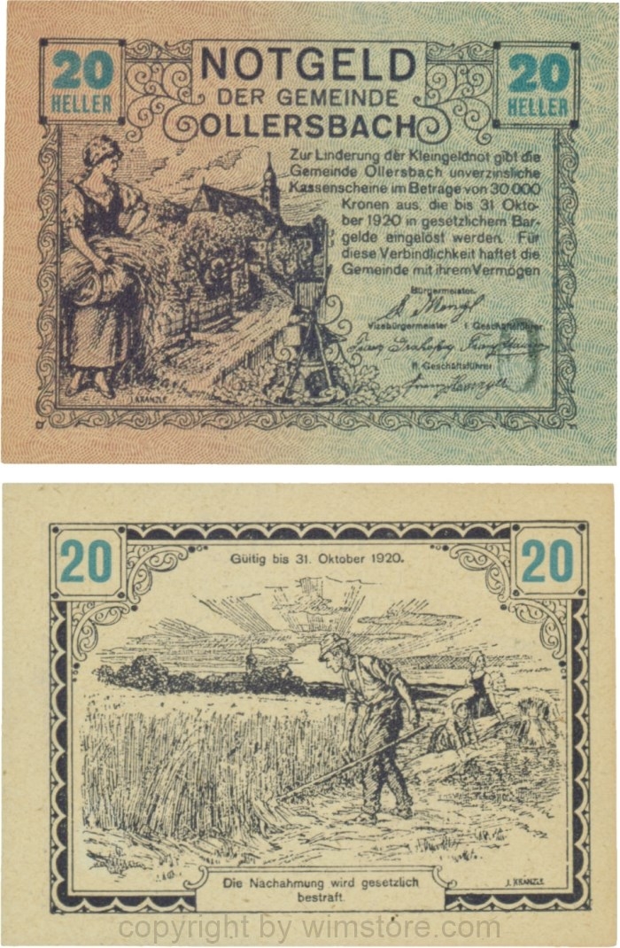 Ollersbach, S0709IIf, 20 Heller, "O" schwarz!, rechts unten, nicht im Katalog; 1