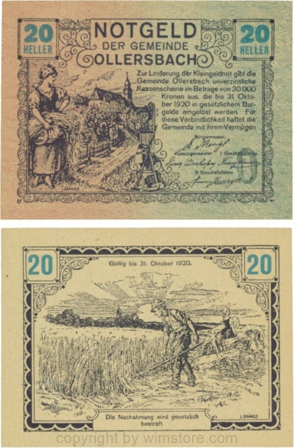 Ollersbach, S0709IIf, 20 Heller, "O" schwarz!, rechts unten, nicht im Katalog; 1