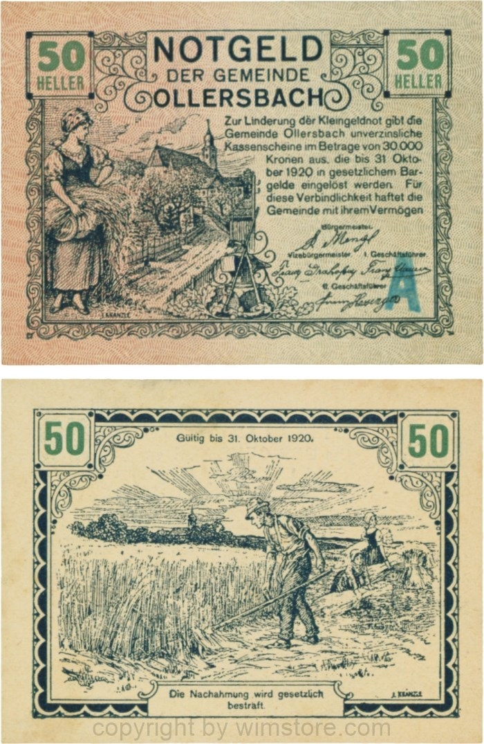 Ollersbach, S0709IIf, 50 Heller, "A" blau, rechts unten; 1