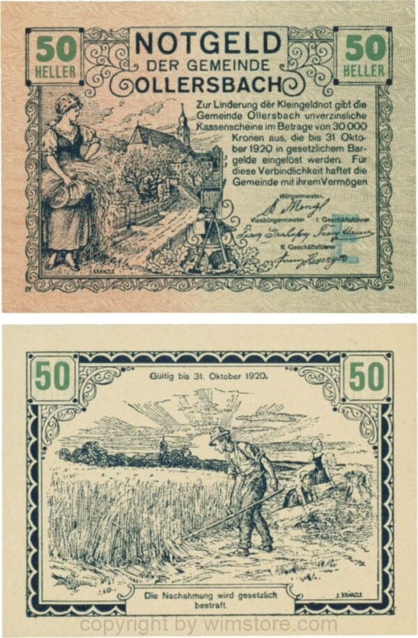 Ollersbach, S0709IIf, 50 Heller, "E" blau, rechts unten; 1