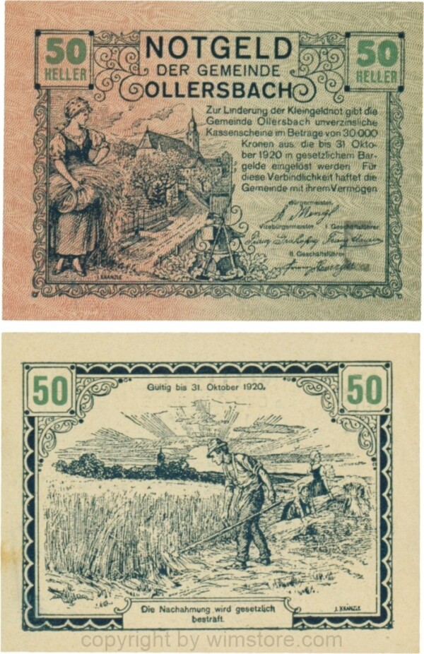 Ollersbach, S0709IIf, 50 Heller, "E" schwarz!, rechts unten, nicht im Katalog; 1-