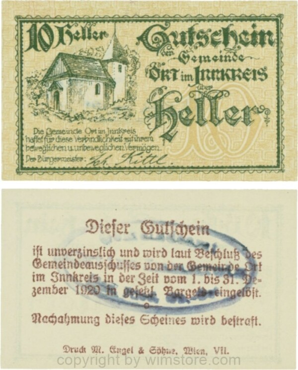 Ort im Innkreis, G0711b, 10 Heller, Gemeindestempel; 1