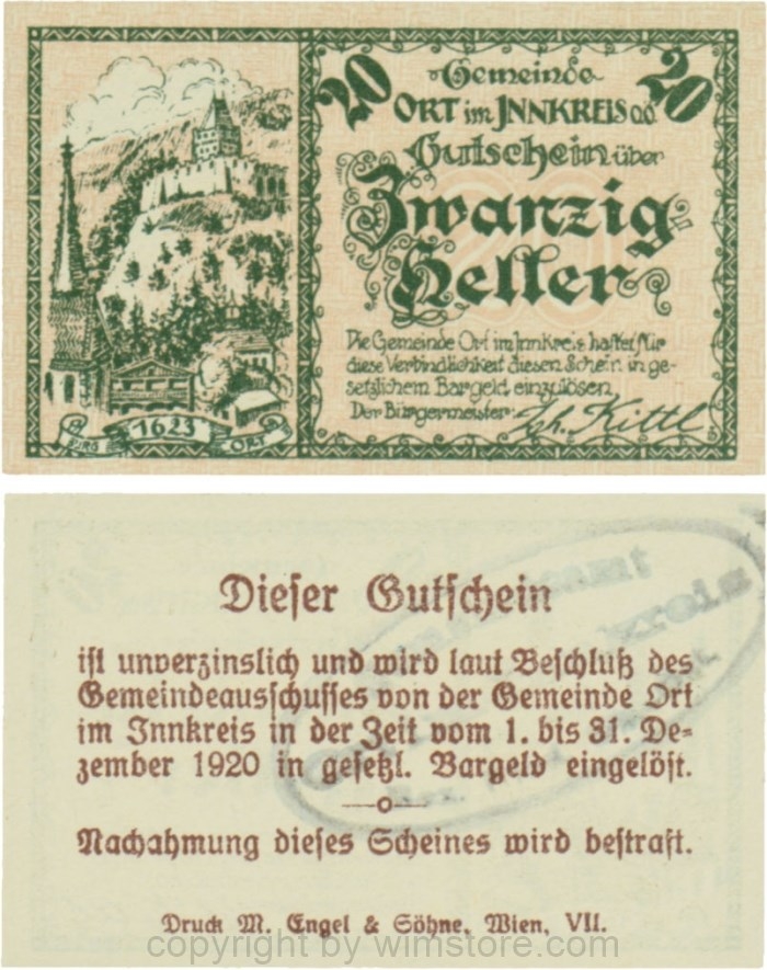 Ort im Innkreis, G0711b, 20 Heller, Gemeindestempel; 1