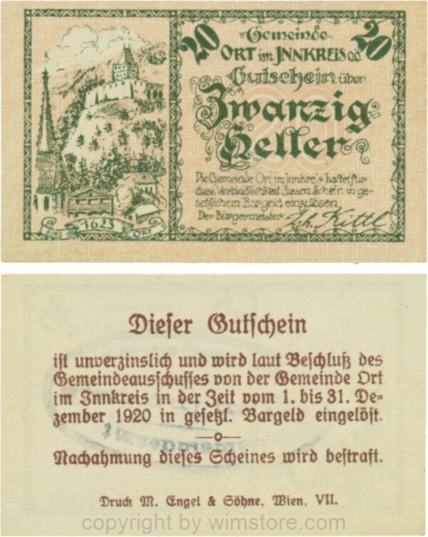 Ort im Innkreis, G0711b, 20 Heller, Gemeindestempel; 1-