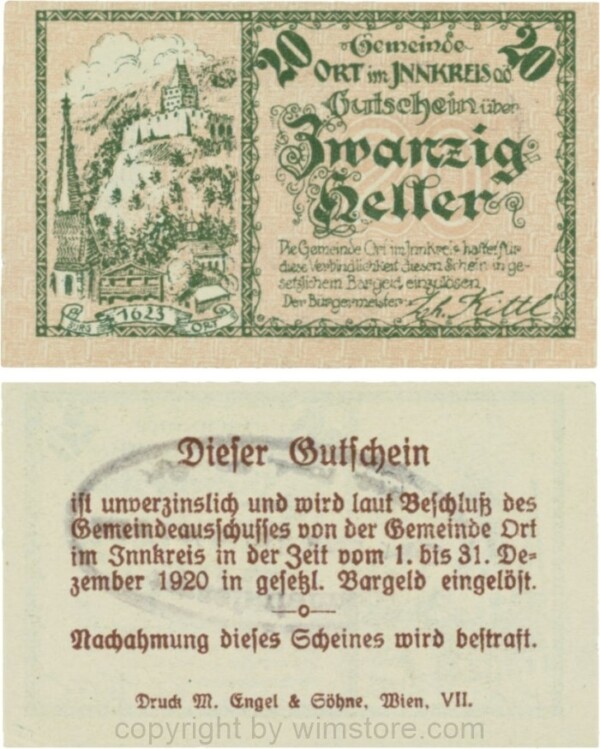 Ort im Innkreis, G0711b, 20 Heller, Gemeindestempel; 1-
