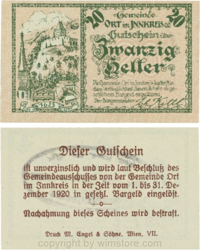 Ort im Innkreis, G0711b, 20 Heller, Gemeindestempel; 1-