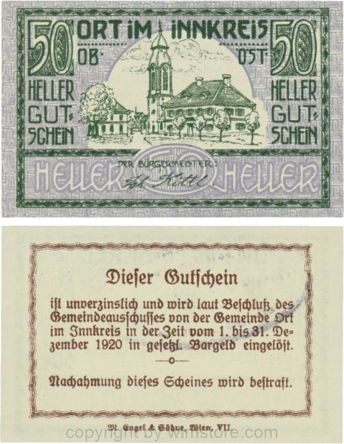 Ort im Innkreis, G0711b, 50 Heller, Gemeindestempel; 1