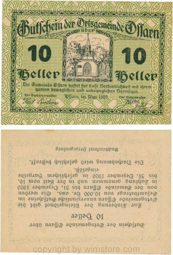 Ossarn, G0712b24, 10 Heller, Eckkreis links oben ist senkrecht, Rückseite kopfstehend, nicht im Katalog, Schein 24; 1-