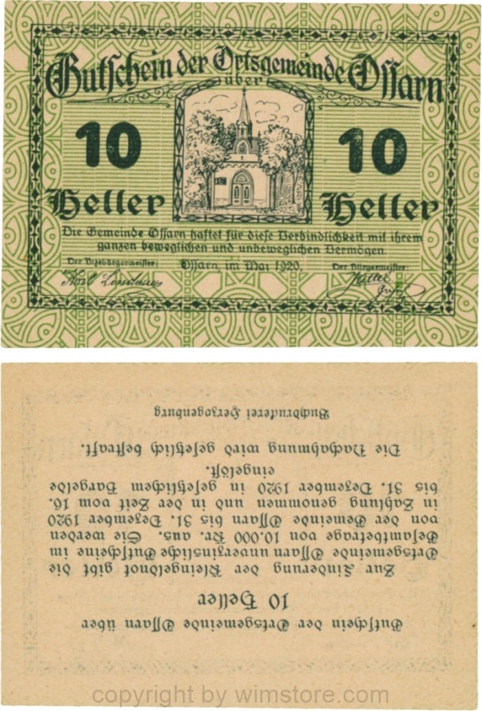 Ossarn, G0712b24, 10 Heller, Eckkreis links oben ist senkrecht, Rückseite kopfstehend, nicht im Katalog, Schein 24; 1-