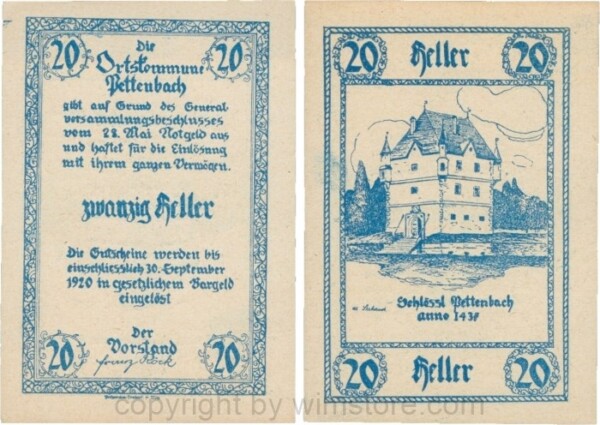 vn100935 Pettenbach, P0739, Ortskommune, 20 Heller; 1-