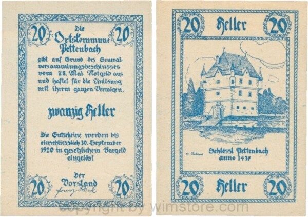 vn100936 Pettenbach, P0739, Ortskommune, 20 Heller; 1-