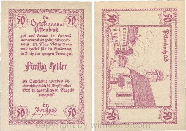 vn100946 Pettenbach, P0739, Ortskommune, 50 Heller; 1-