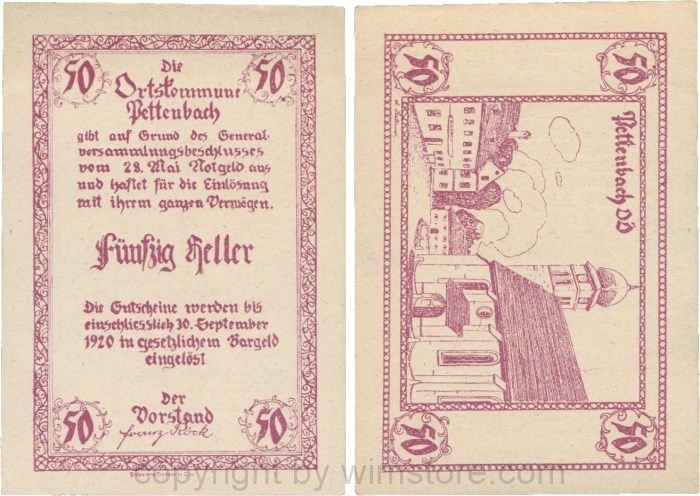Pettenbach, P0739, Ortskommune, 50 Heller; 1-