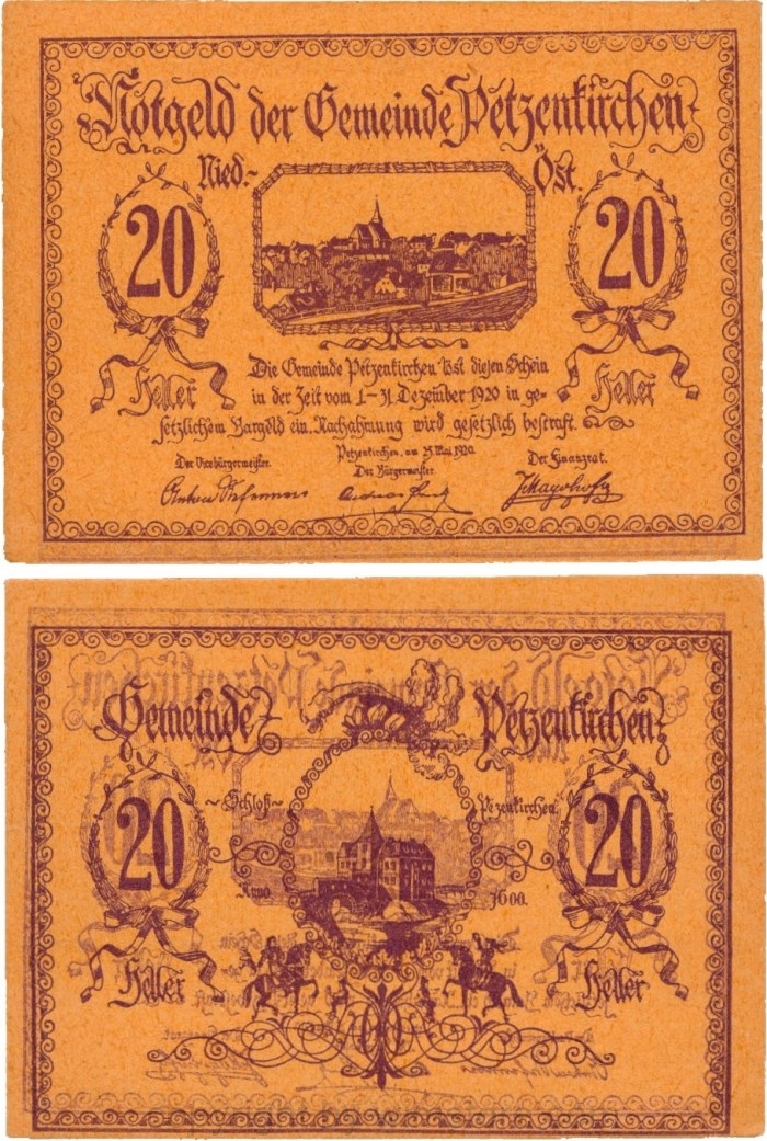 Petzenkirchen, G0740a, Gemeinde, 20 Heller, Durchdruck; 1-
