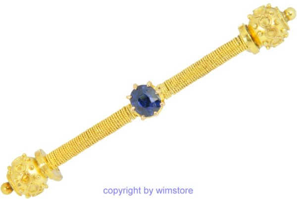 Goldbrosche, Antik, Saphir