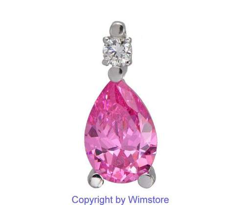 Silberanhänger, rosa Stein, weisser Stein, 925er Silber