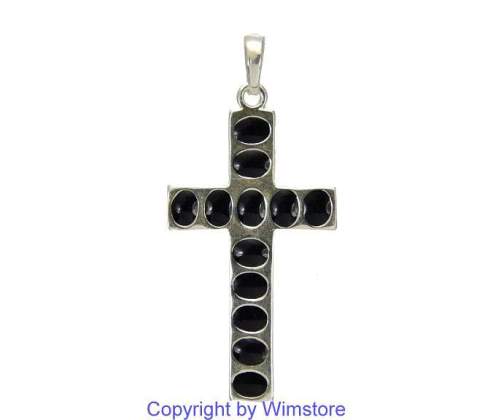 Silberanhänger, Kreuz, schwarze Steine, 925er Silber
