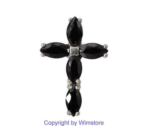 Silberanhänger, Kreuz, schwarze Steine, 925er Silber