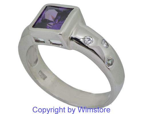 Silberring, violetter Stein, weisse Steine, 925er Silber