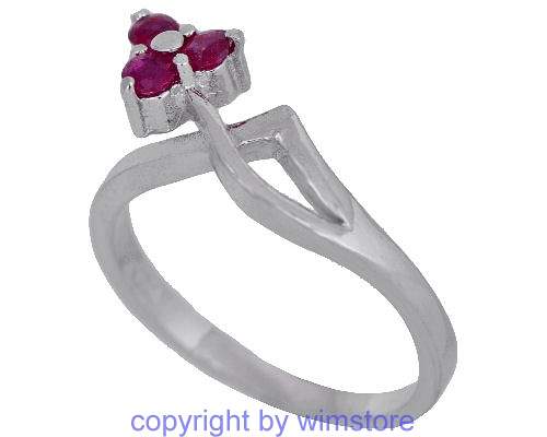 Silberring, rote Steinchen, 925er Silber