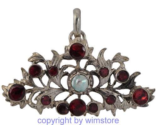 Silberanhänger, Trachtenschmuck, Perlmutt, rote Steine, 835er Silber