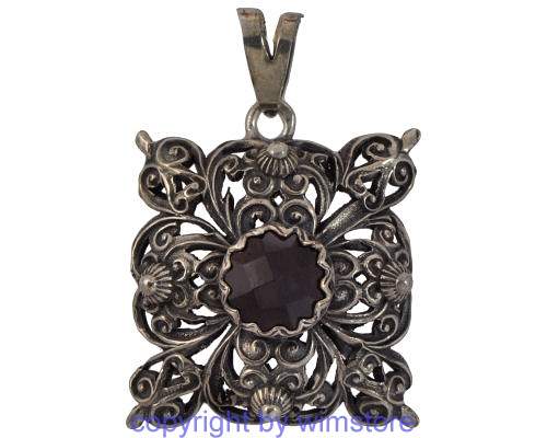 Silberanhänger, Trachtenschmuck, Granat, 800er Silber