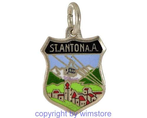 Silberanhänger, Bettelarmband, Wappen, St. Anton am Arlberg, 900er Silber