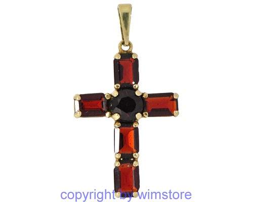 Silberanhänger, Kreuz, Granat, 925er Silber