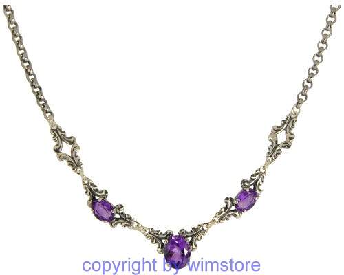 Silberkette, Trachtenschmuck, Collier, violette Steine, 925er Silber