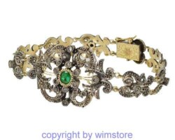 Silberarmband, Antik, Smaragd, Diamantrauten
