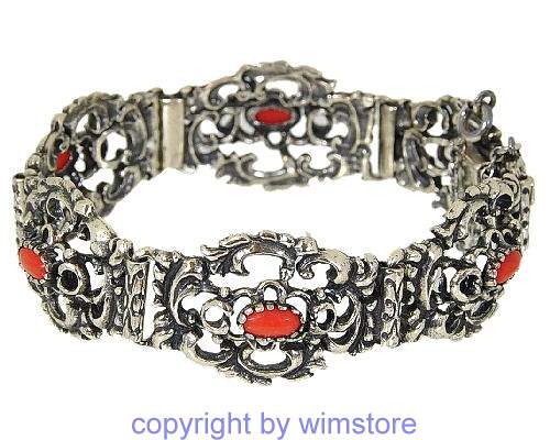 Silberarmband, Trachtenschmuck, Koralle, 800er Silber
