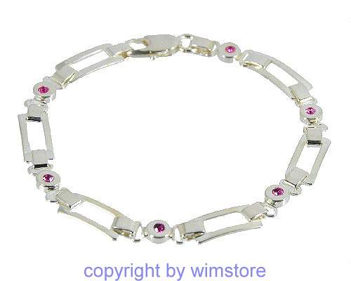 Silberarmband, rosa Steinchen, 925er Silber
