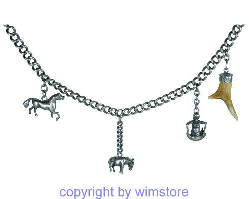 Silberkette, Trachtenschmuck, Uhrkette mit einigen Anhängern, 800er Silber